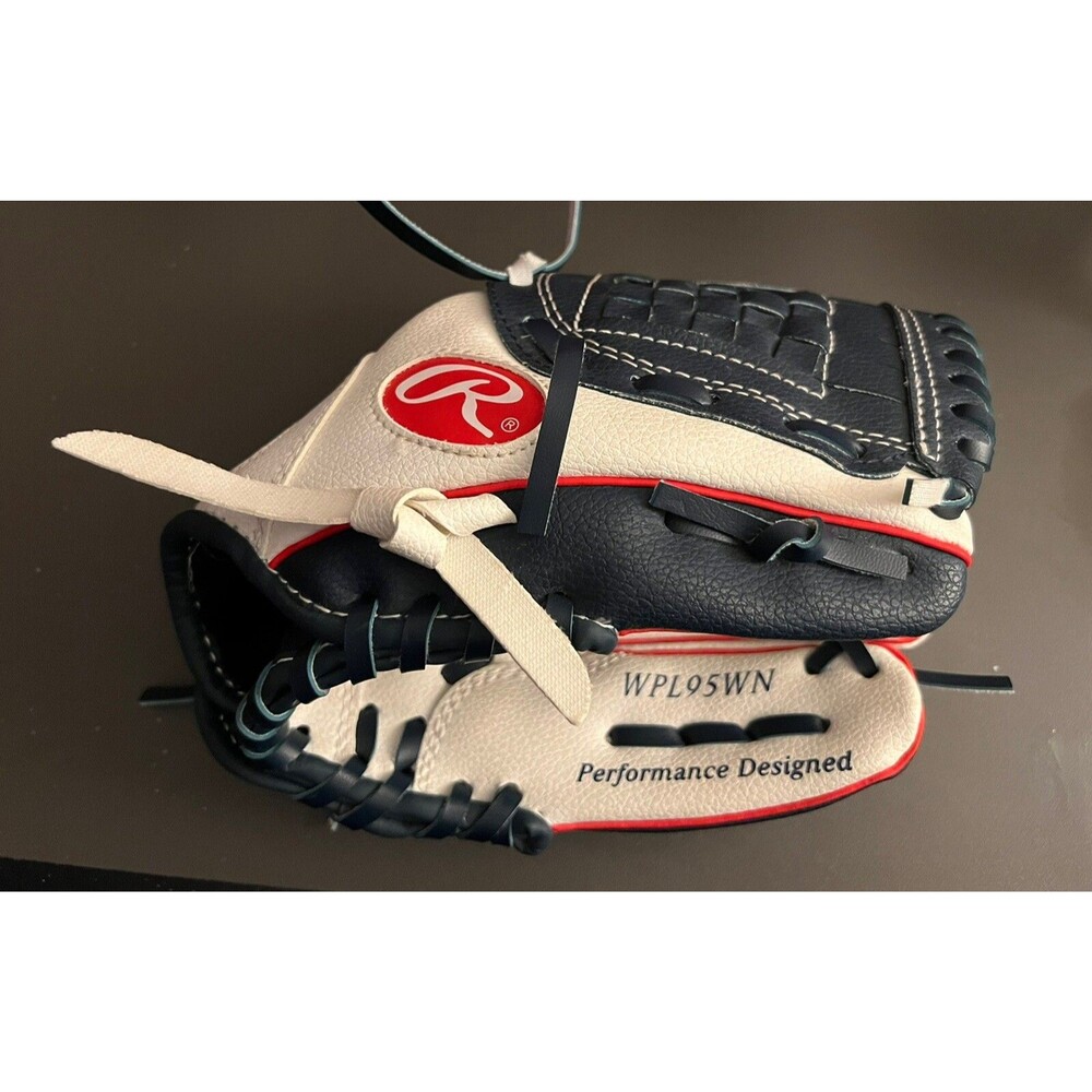 Rawlings 9.5" Tee Ball Glove Mitt WPL95WN RHT Youth Players Series White Navy